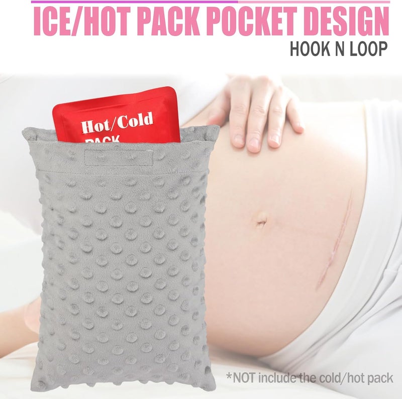 BNRendles Hysterectomy Pillow Pocket Tummy Pillows, Hysterectomy Recovery Gifts, Ice Pack Not Included, Small Portable Abdominal Cushion After Surgery Post C-Section Women Minky Dot Light Gray - Image 4
